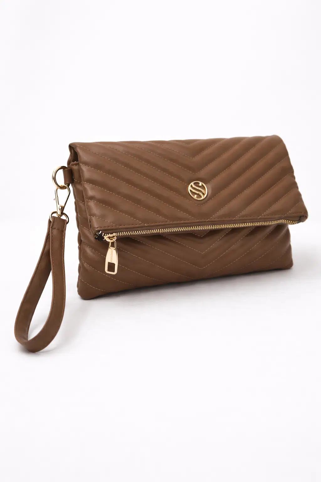 Kadın Suni Deri Kapitone Desenli Çapraz Askılı Mıknatıslı ve Fermuarlı Portföy Çanta S-1391 - vizon