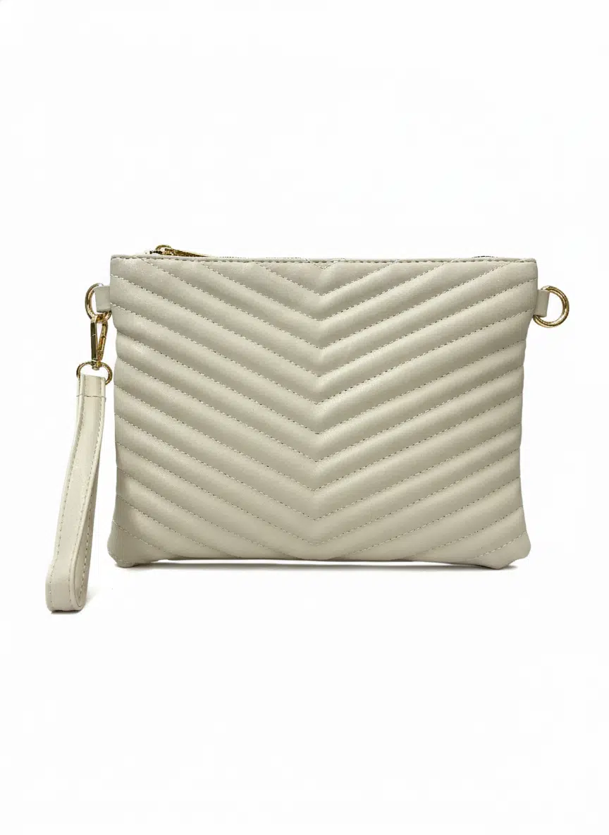 Kadın Suni Deri Krem Renkli Ayarlanabilir Çapraz Ve El Askılı Portföy, Clutch Çanta