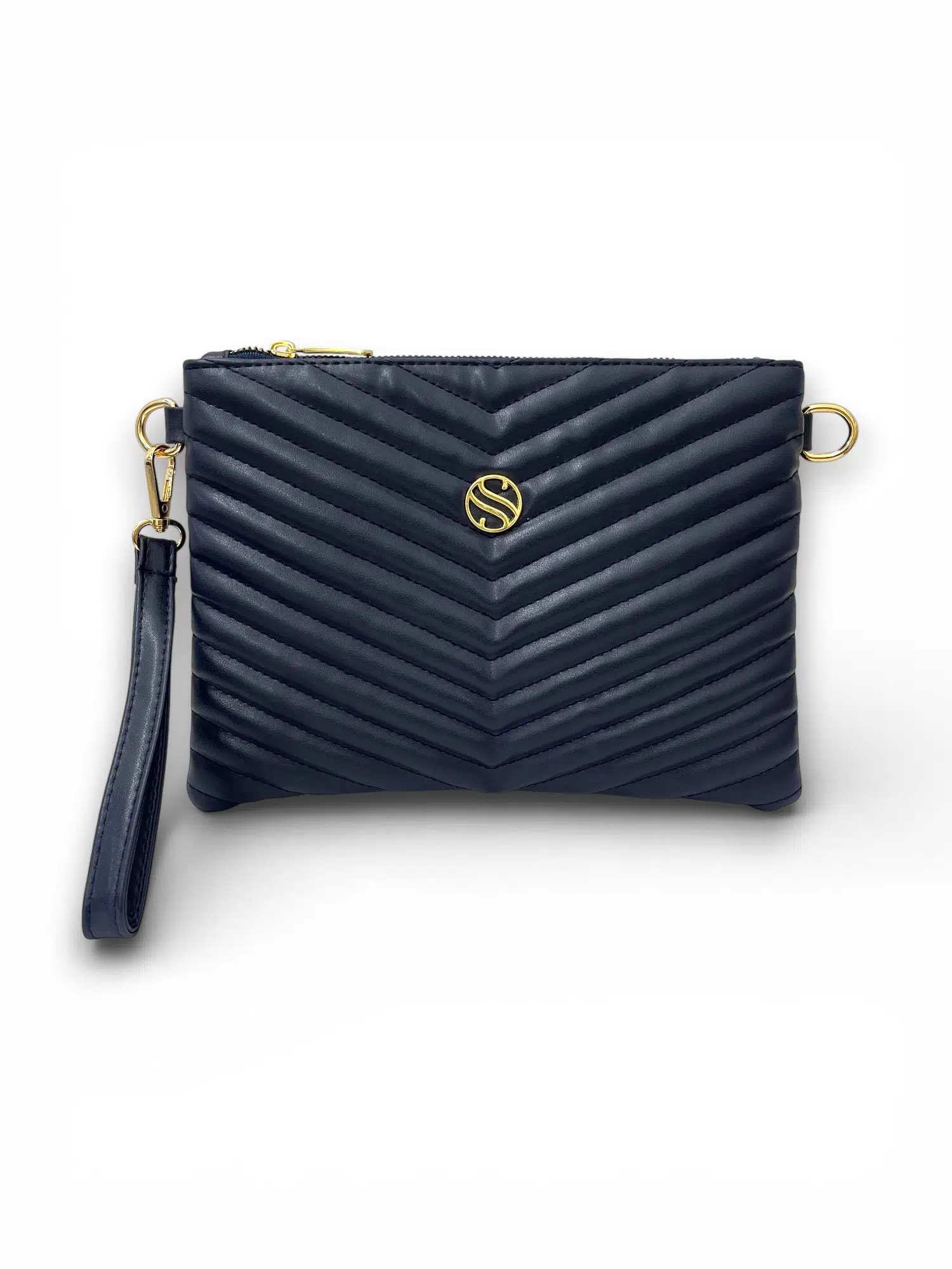 Kadın Suni Deri Lacivert Renkli Ayarlanabilir Çapraz Ve El Askılı Portföy, Clutch Çanta