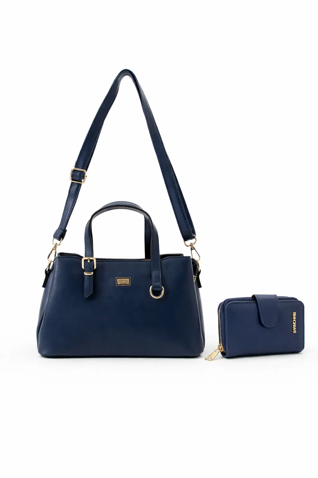 Kadın Suni Deri Şık Tasarım El Ve Omuz Çantası, Cüzdan Seti - lacivert