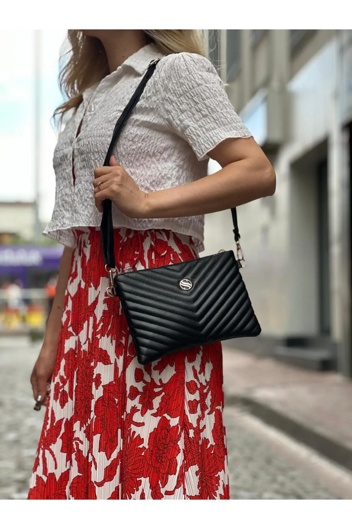 Kadın Suni Deri Siyah Mat Ayarlanabilir Çapraz Ve El Askılı Portföy, Clutch Çanta