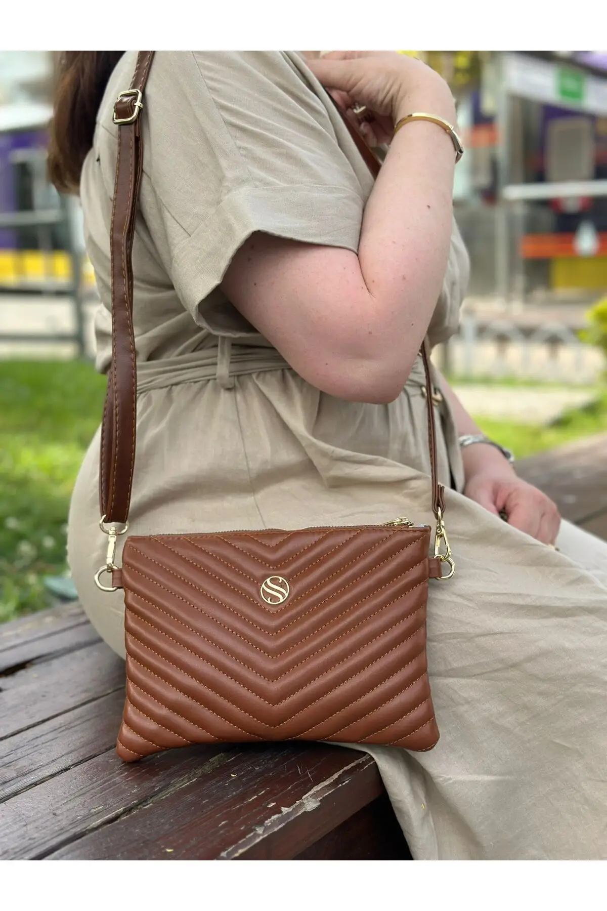 Kadın Suni Deri Taba Renkli Ayarlanabilir Çapraz Ve El Askılı Portföy, Clutch Çanta