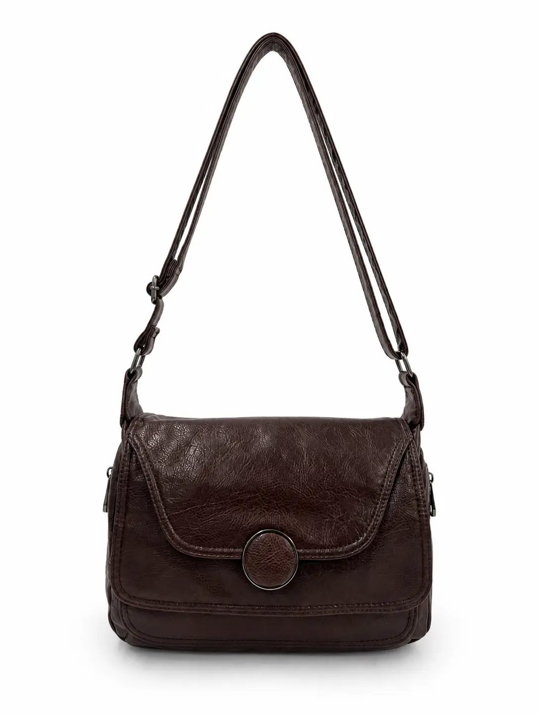 Kadın Vintage Görünümlü Ayarlanabilir Çapraz Askılı Omuz Çantası SI-13 - BROWN