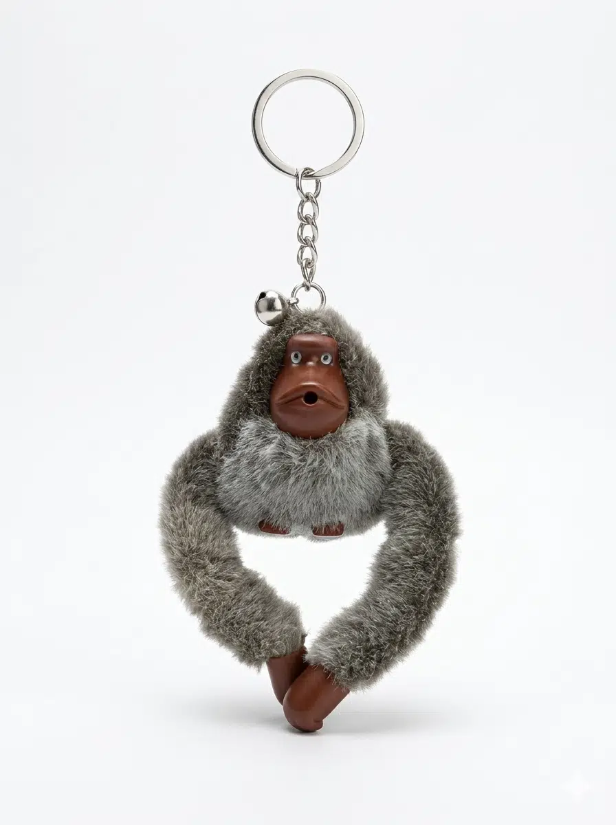 Peluş Maymun Çanta Aksesuarı &amp; Anahtarlık - Koyu Gri
