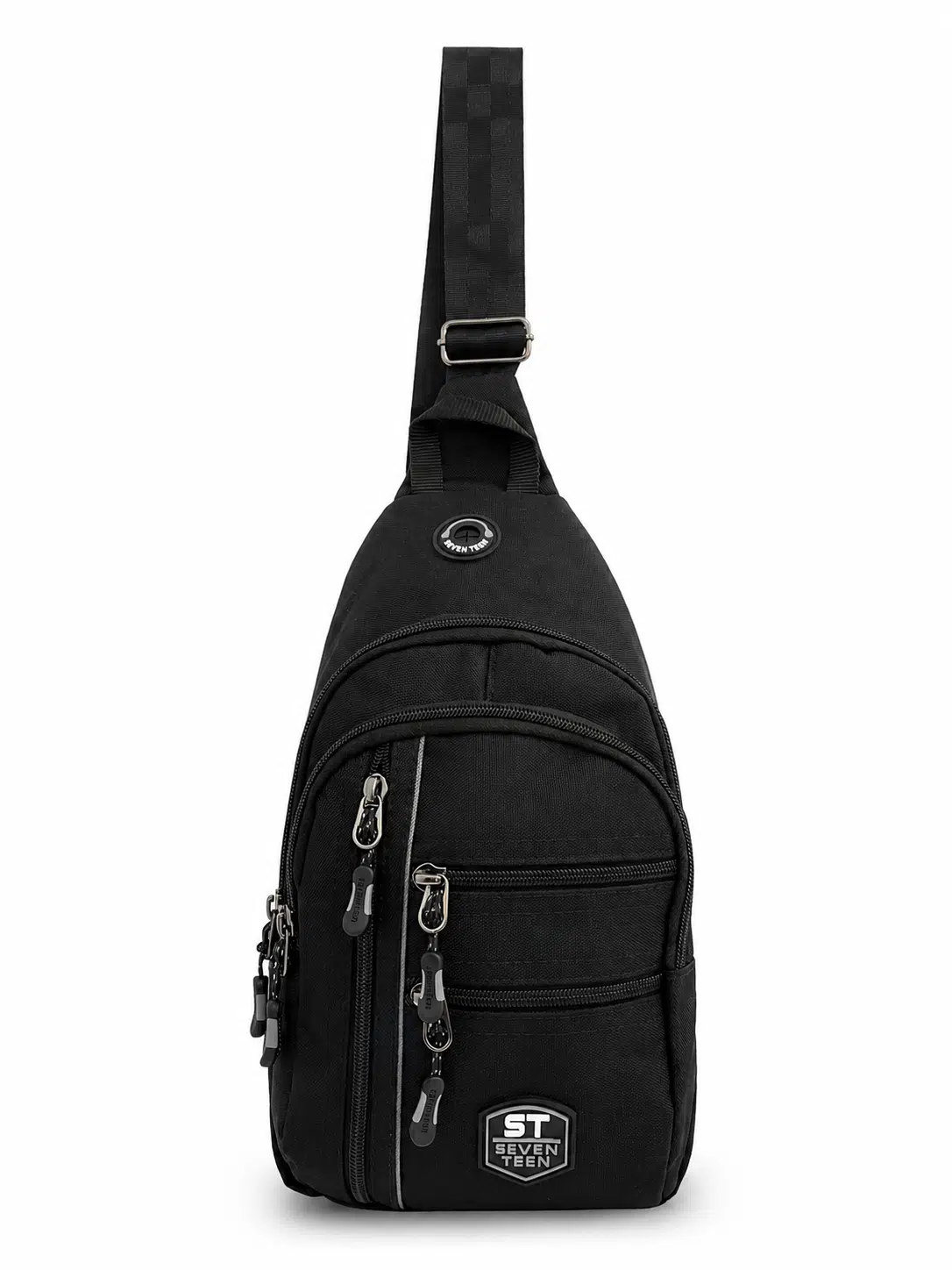 SEVENTEEN Unisex Orta Boy Çok Gözlü Çapraz Askılı Body Bag - SİYAH-GRİ