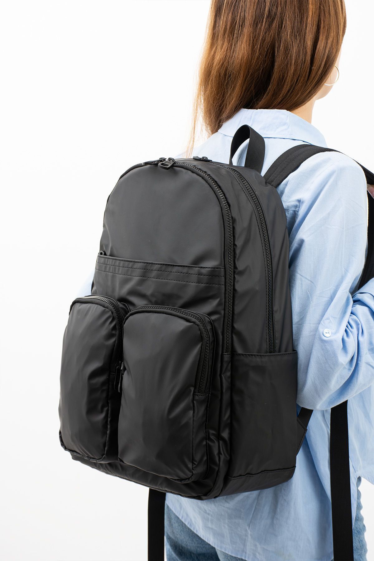 Siyah Unisex Laptop Bölmeli Suya Dayanıklı Krinkıl Kumaş Fonksiyonel Sırt Çantası