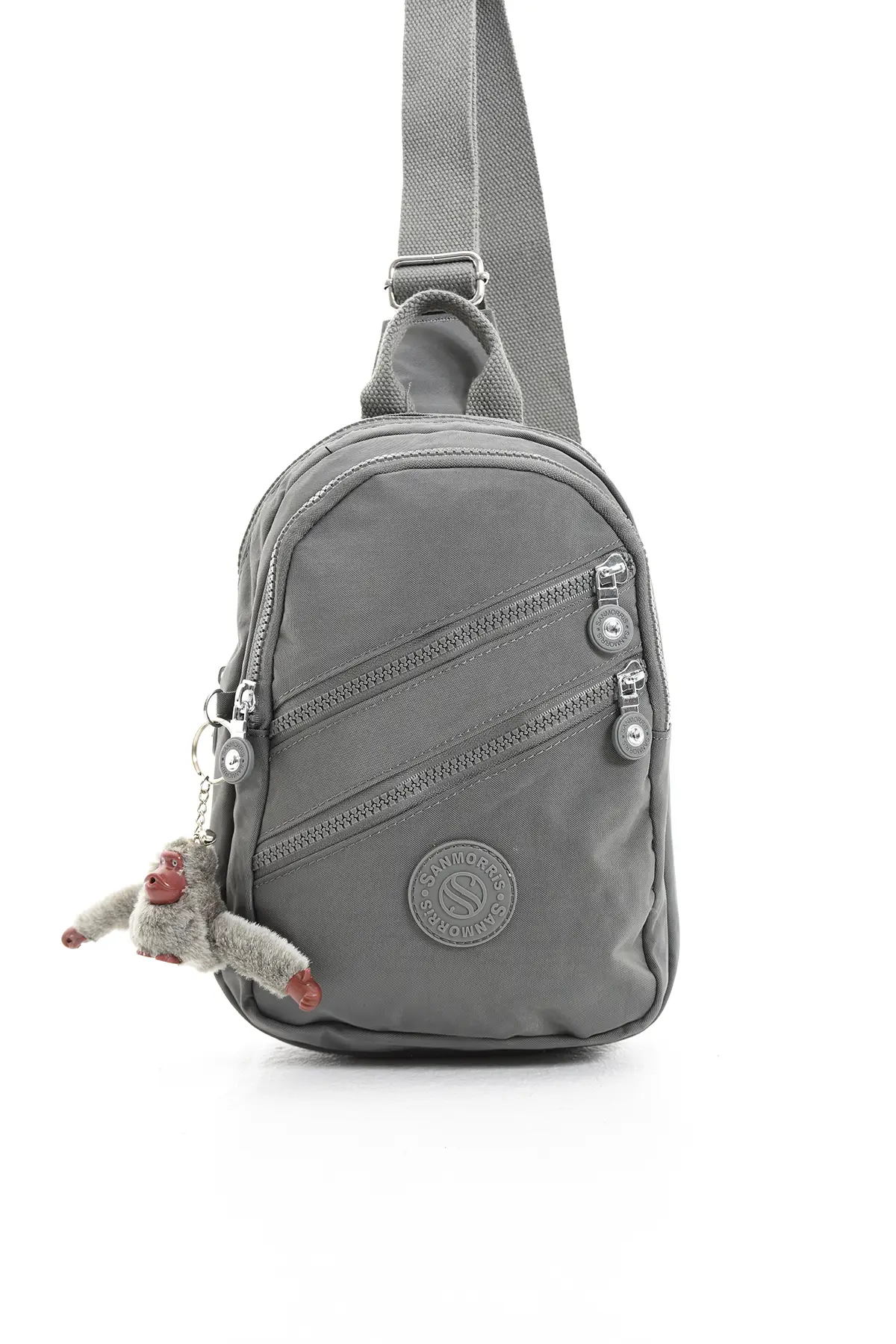Unisex Kırinkıl Kumaş Koyu Gri Renkli Suya Dayanıklı Çok Bölmeli Omuz Çanta Body Bag