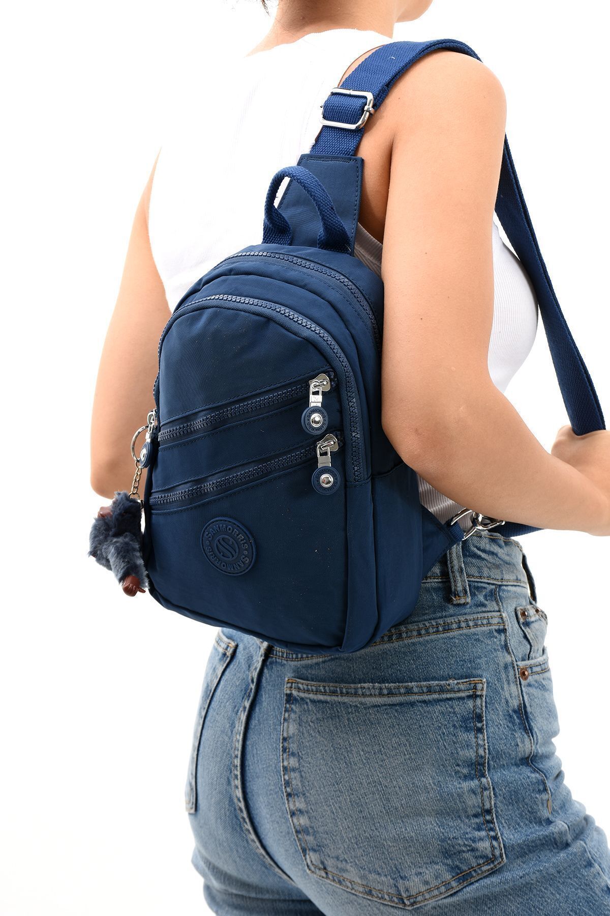 Unisex Kırinkıl Kumaş Lacivert Renkli Suya Dayanıklı Çok Bölmeli Omuz Çantası Body Bag