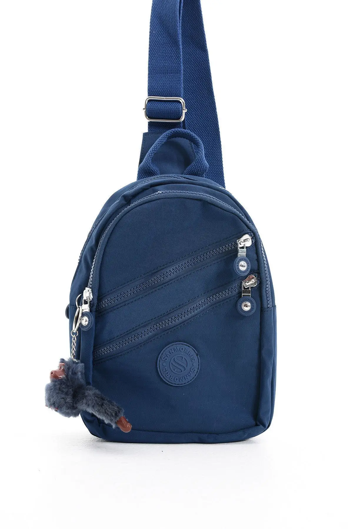 Unisex Kırinkıl Kumaş Lacivert Renkli Suya Dayanıklı Çok Bölmeli Omuz Çantası Body Bag