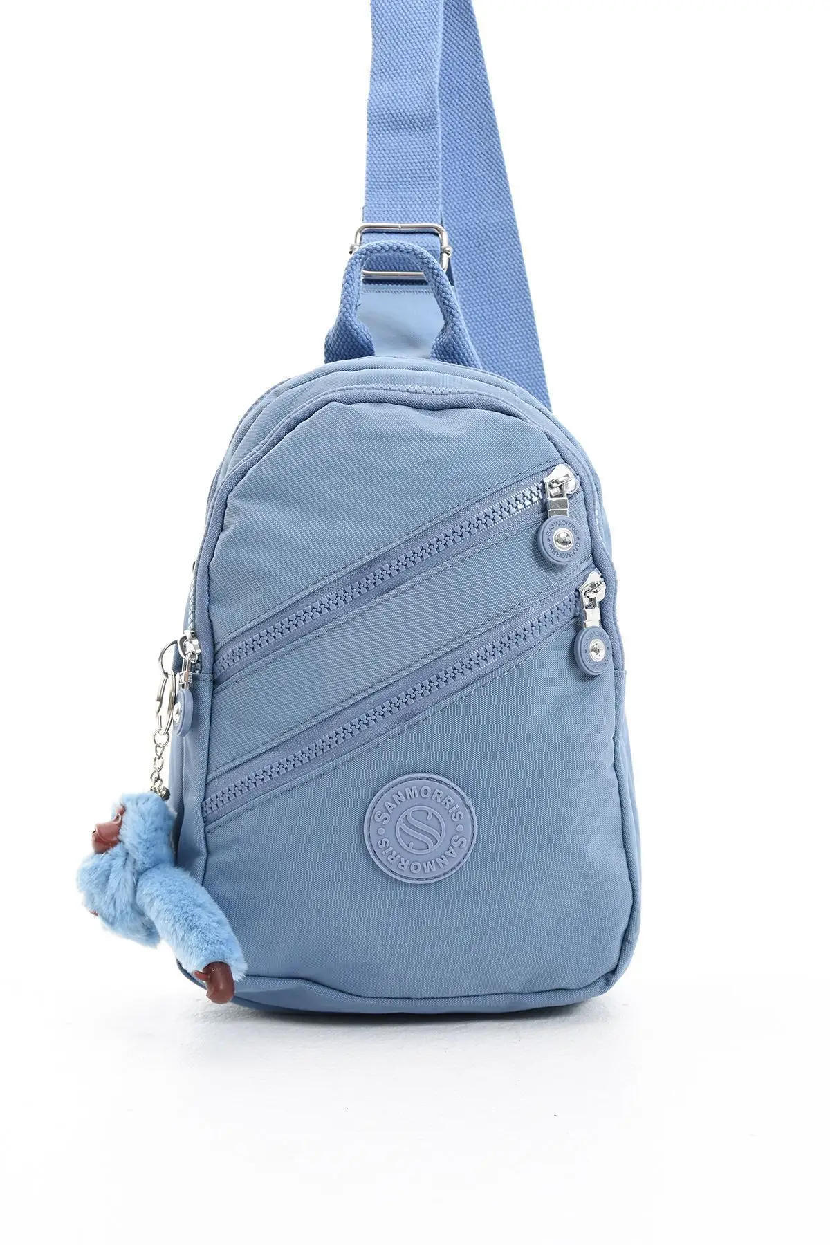 Unisex Kırinkıl Kumaş Mavi Renkli Suya Dayanıklı Çok Bölmeli Omuz Çantası Body Bag