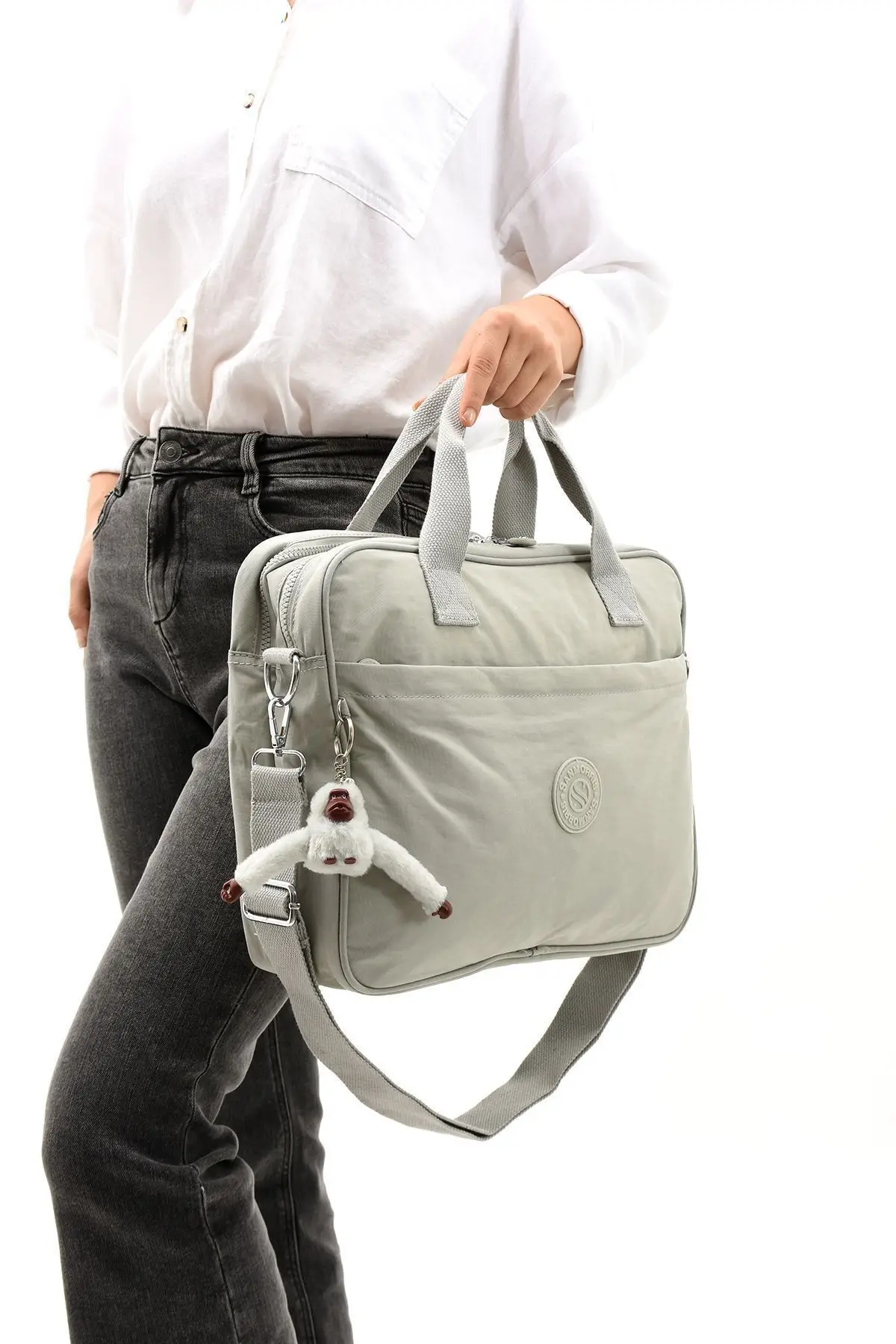 Unisex Klinkır Açık Gri Renkli Suya Dayanıklı Laptop Bölmeli Çapraz Askılı Evrak Ve Laptop Çantası