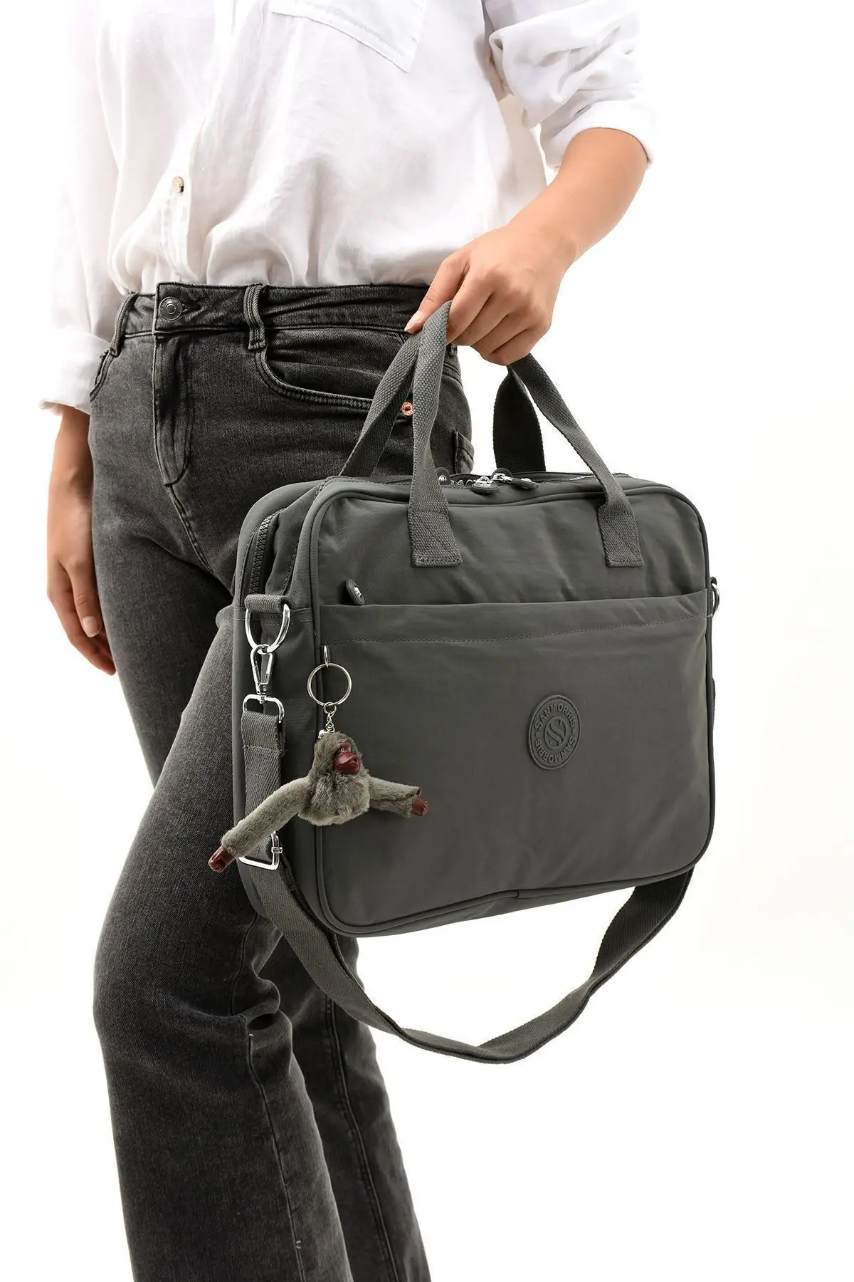 Unisex Klinkır Koyu Gri Renkli Suya Dayanıklı Laptop Bölmeli Çapraz Askılı Evrak Ve Laptop Çantası