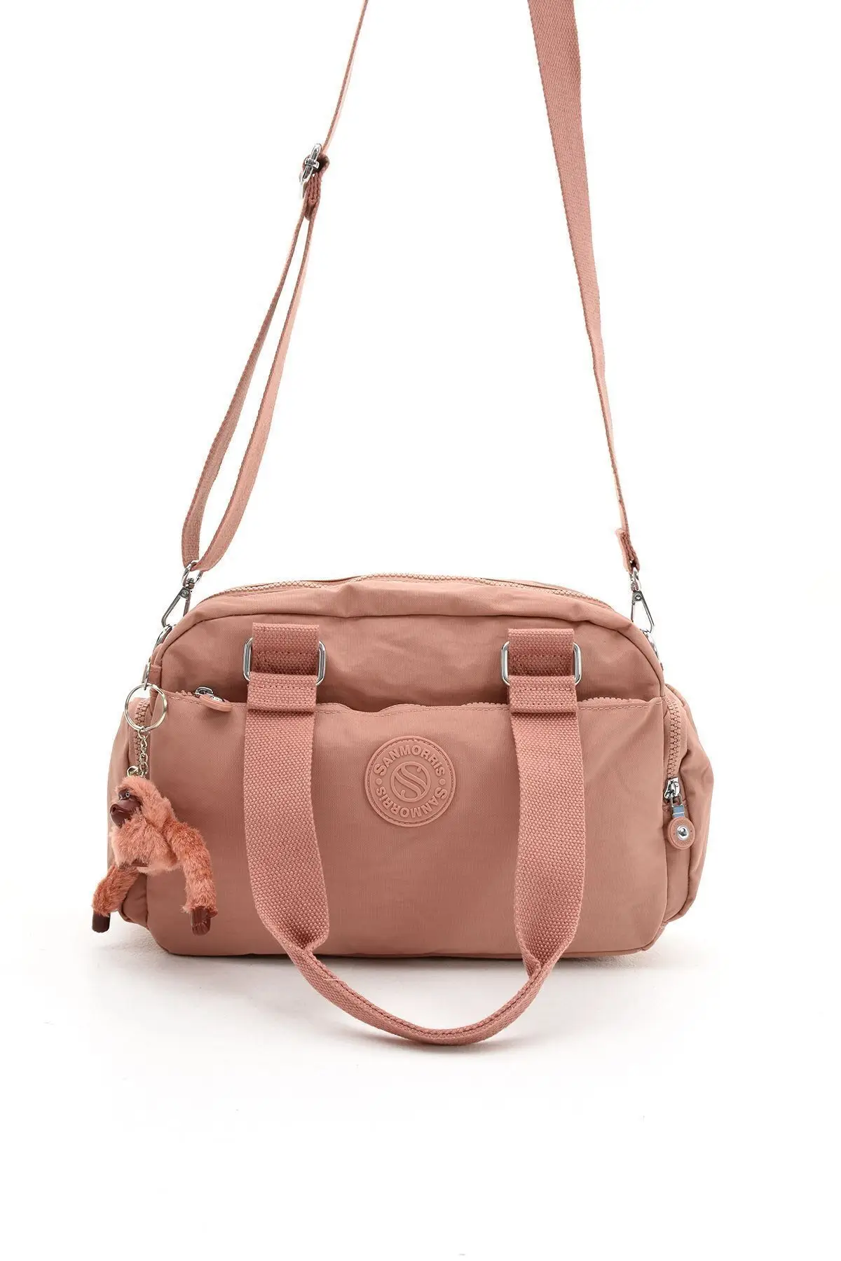 Unisex Krinkıl Kumaş Pembe Renkli Omuz Ve Çapraz Askılı Çanta