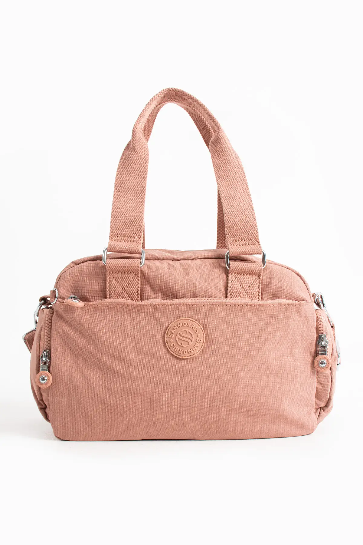 Unisex Krinkıl Kumaş Pembe Renkli Omuz Ve Çapraz Askılı Çanta