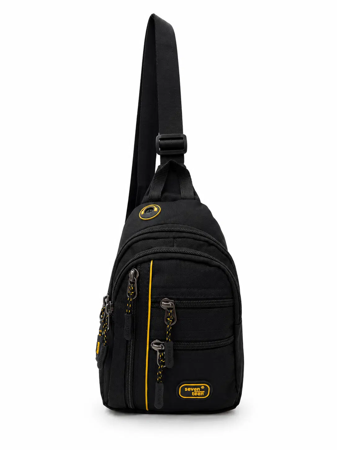 SEVENTEEN Unisex Küçük Boy Çok Gözlü Çapraz Askılı Body Bag - SİYAH-SARI