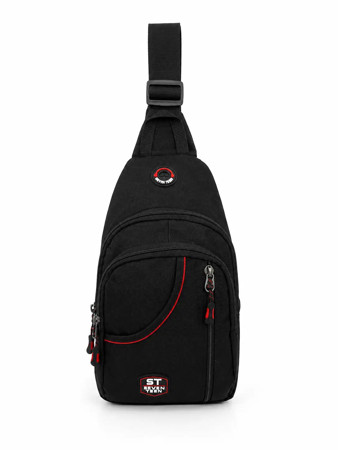 Unisex Spor Çok Bölmeli Çapraz Askılı Body Bag - Siyah-Kırmızı