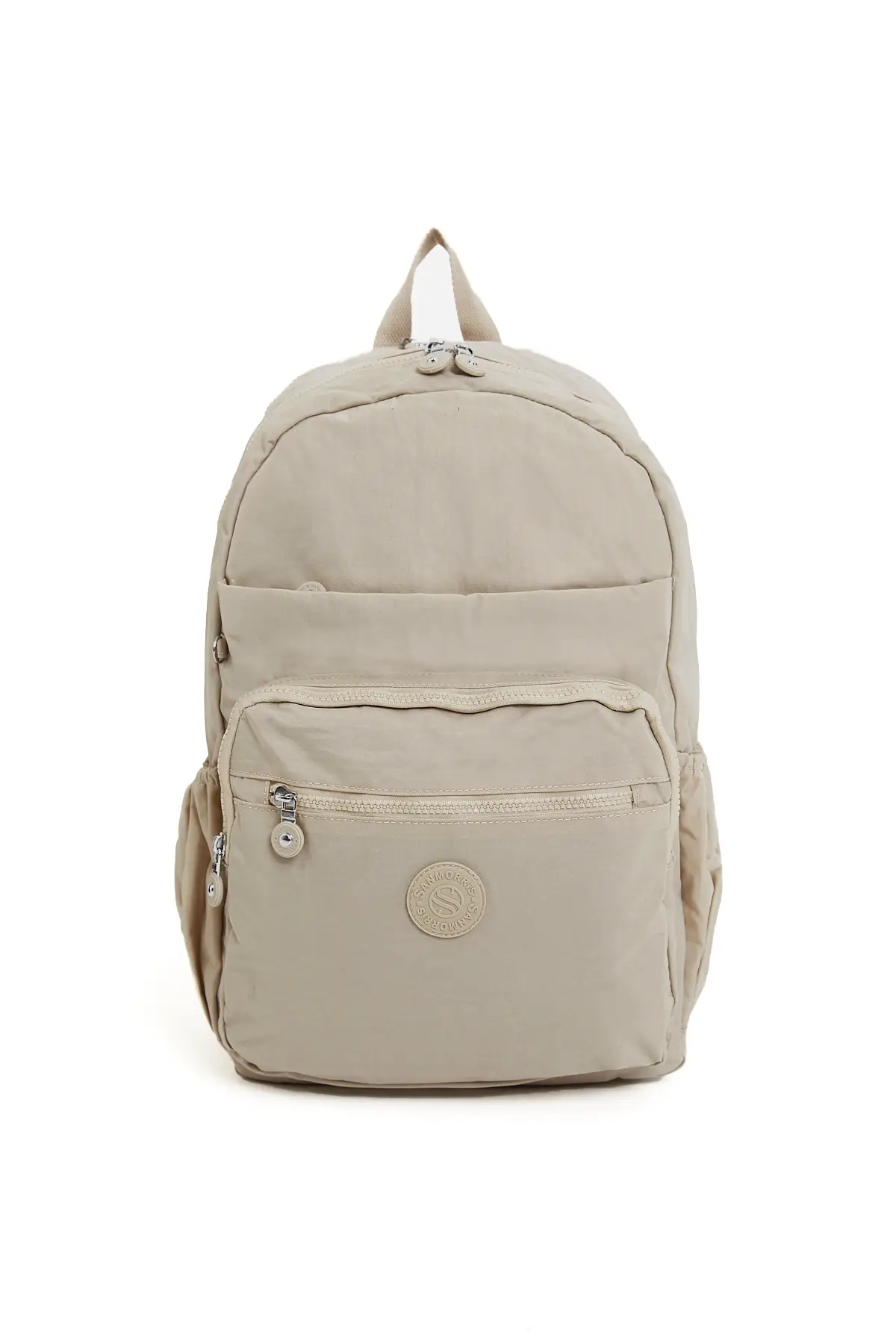 Unisex Suya Dayanıklı Büyük Boy Krinkıl Kumaş Çok Gözlü Krem Laptop Okul Ve Seyahat Sırt Çantası