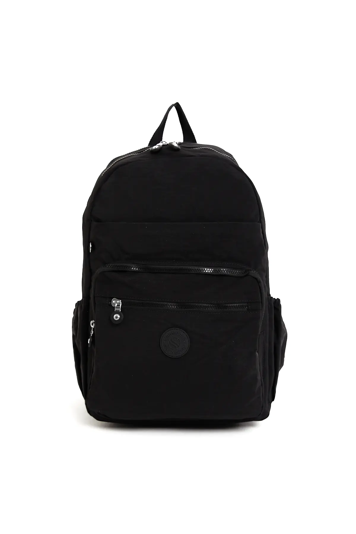Unisex Suya Dayanıklı Büyük Boy Krinkıl Kumaş Çok Gözlü Siyah Laptop Okul Ve Seyahat Sırt Çantası