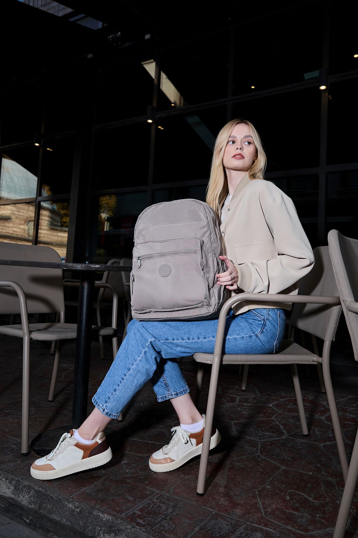 Unisex Suya Dayanıklı Büyük Boy Krinkıl Kumaş Çok Gözlü Vizon Laptop Okul Ve Seyahat Sırt Çantası