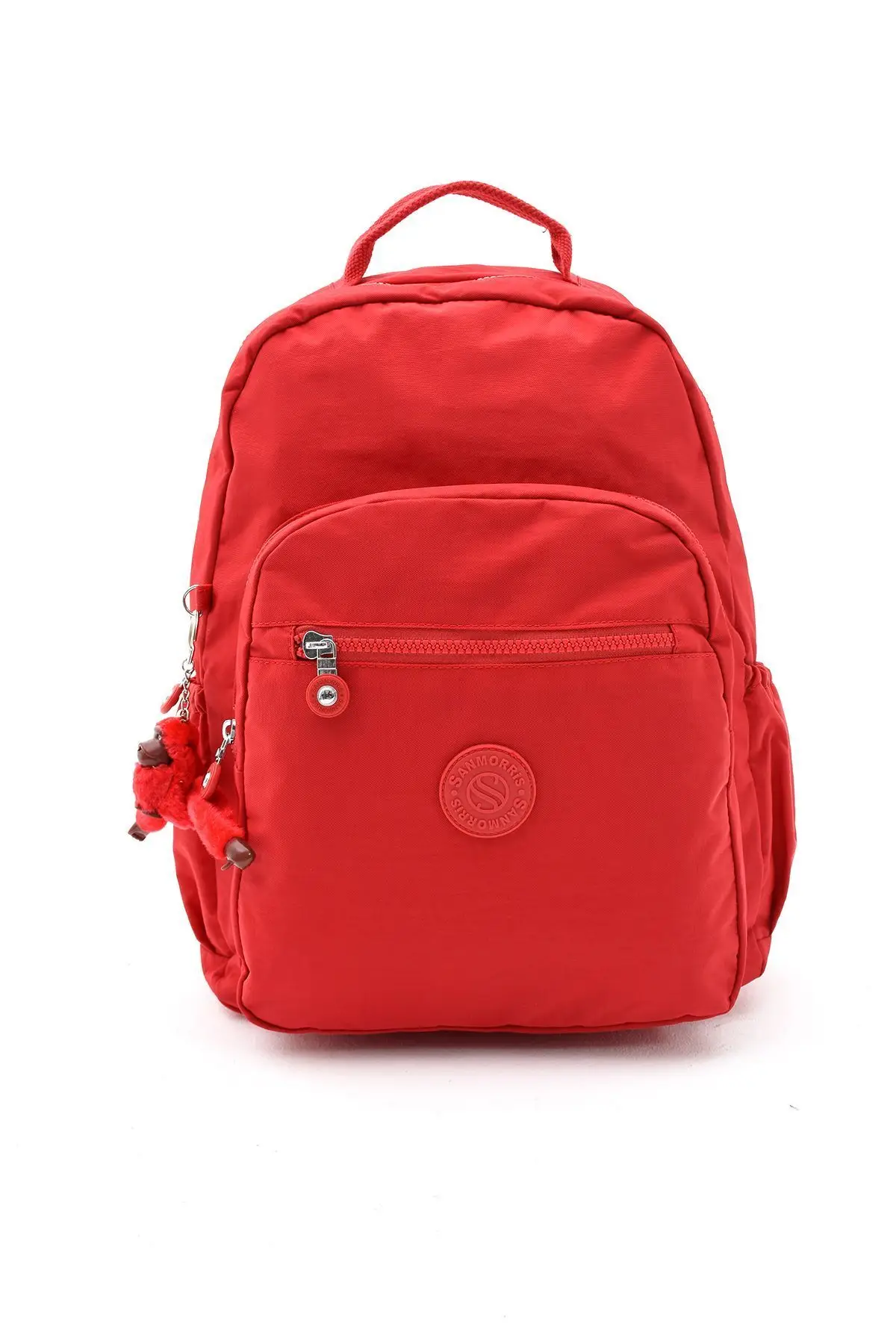 Unisex Suya Dayanıklı Krinkıl Kumaş Çok Gözlü Büyük Boy Kırmızı Renkli Laptop Okul Ve Sırt Çantası