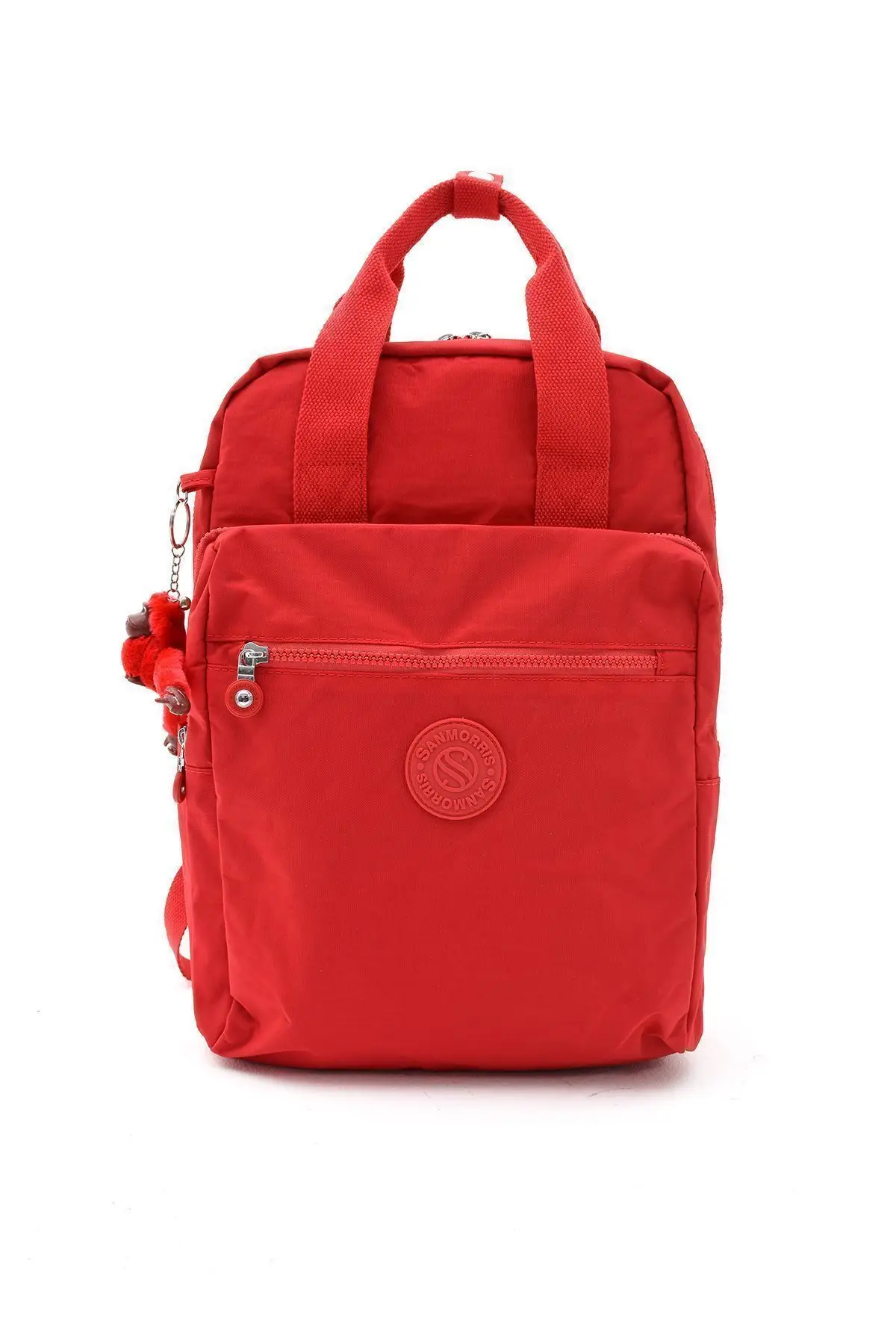 Unisex Suya Dayanıklı Krinkıl Kumaş Çok Gözlü Büyük Boy Kırmızı Renkli Laptop Okul Ve Sırt Çantası