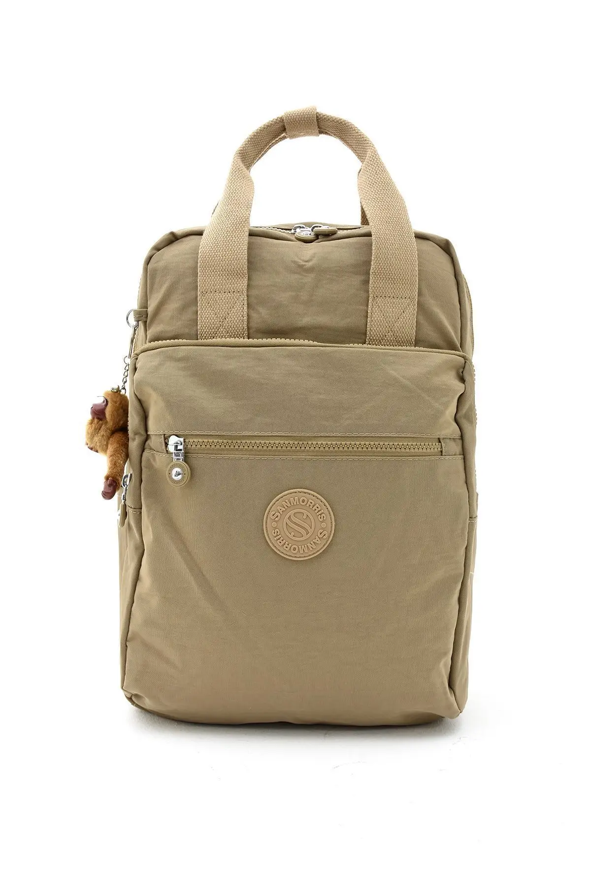 Unisex Suya Dayanıklı Krinkıl Kumaş Çok Gözlü Büyük Boy Kum Renkli Laptop Okul Ve Sırt Çantası