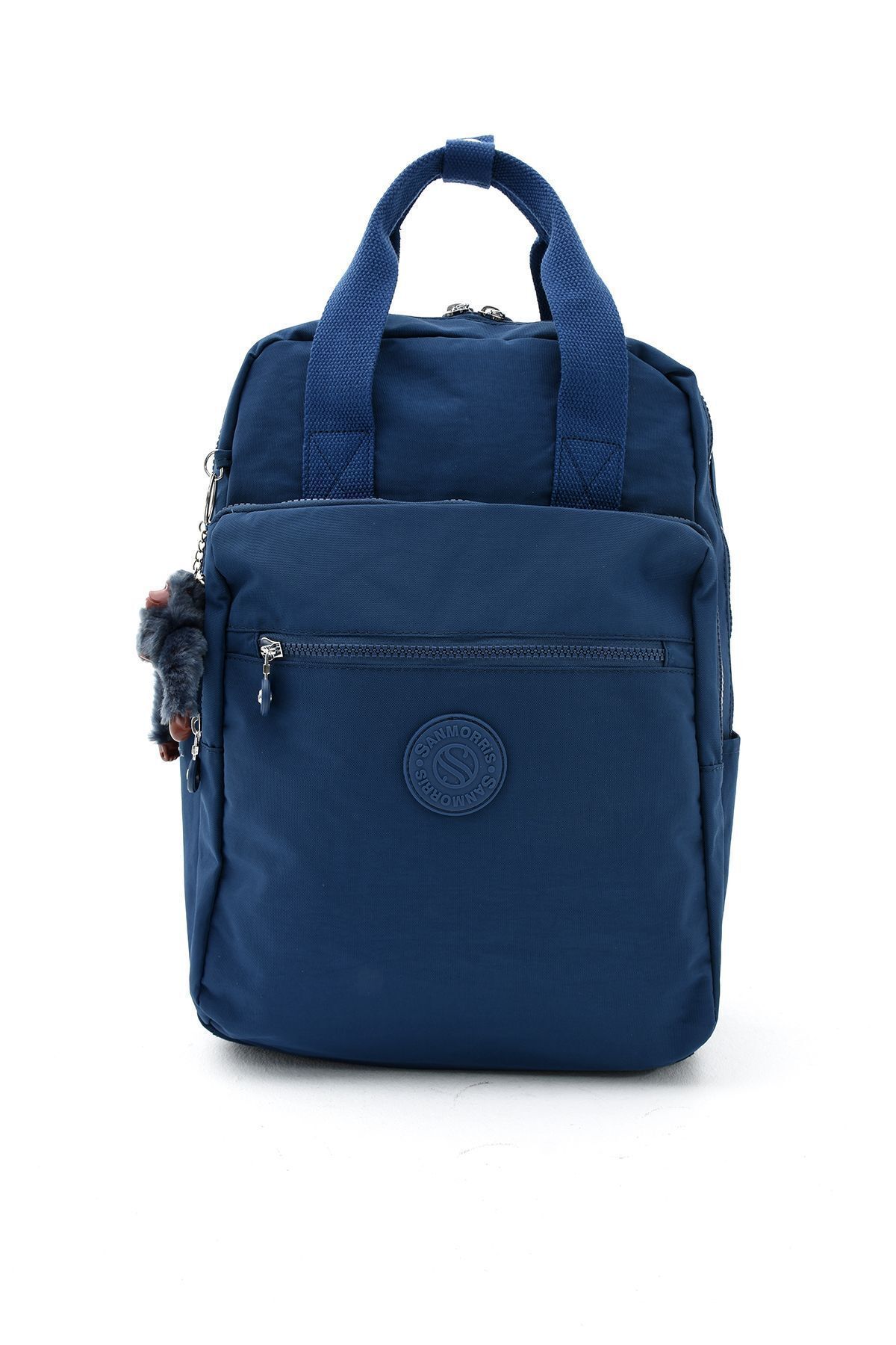 Unisex Suya Dayanıklı Krinkıl Kumaş Çok Gözlü Büyük Boy Lacivert Renkli Laptop Okul Ve Sırt Çantası