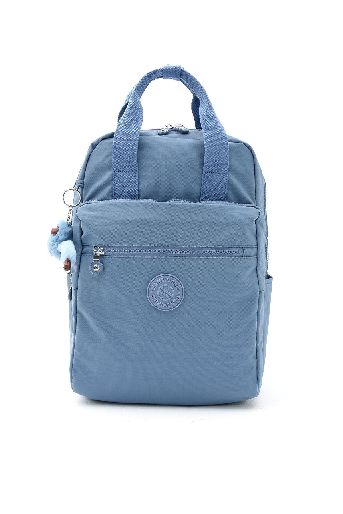 Unisex Suya Dayanıklı Krinkıl Kumaş Çok Gözlü Büyük Boy Mavi Renkli Laptop Okul Ve Sırt Çantası