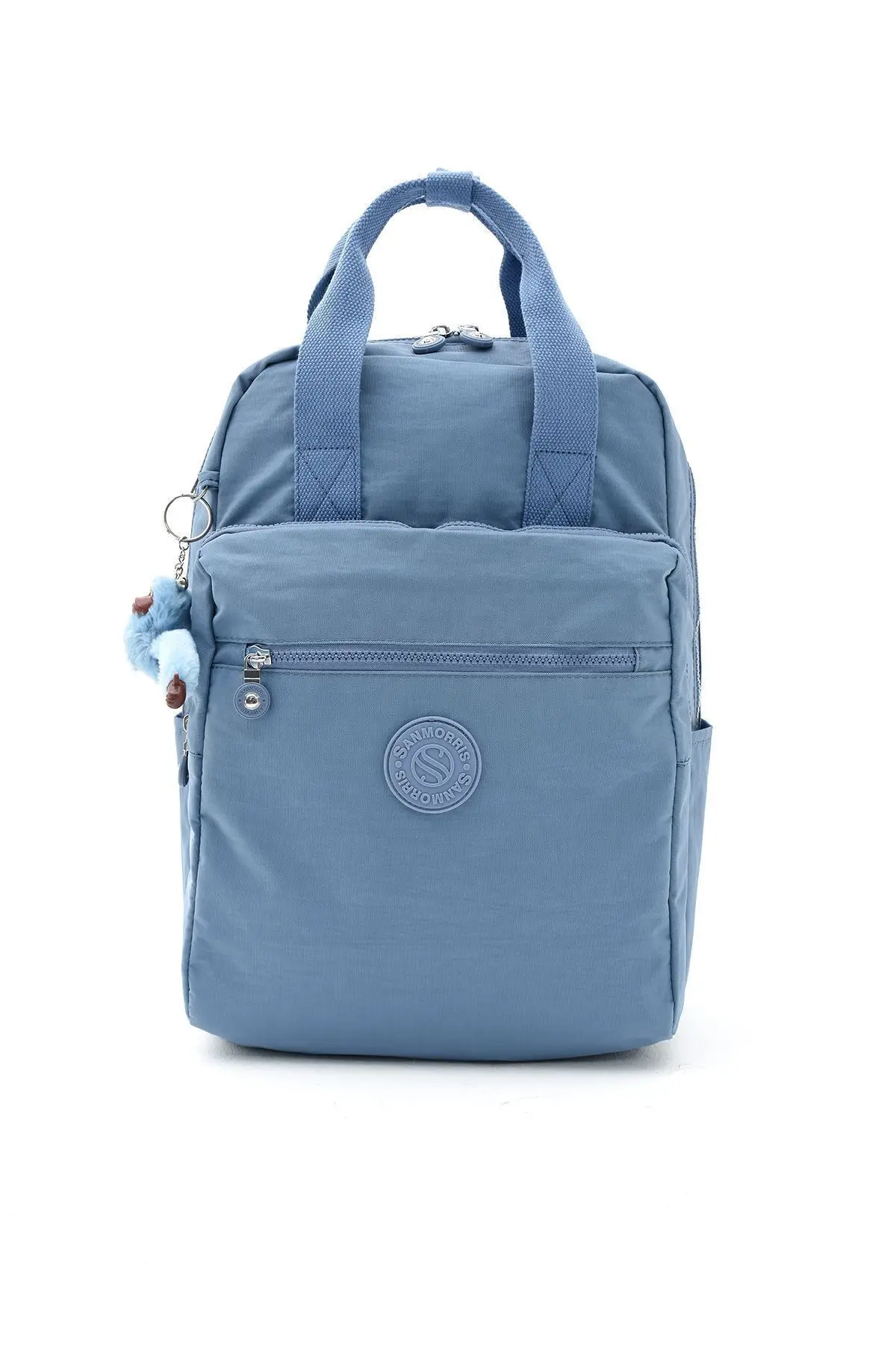 Unisex Suya Dayanıklı Krinkıl Kumaş Çok Gözlü Büyük Boy Mavi Renkli Laptop Okul Ve Sırt Çantası