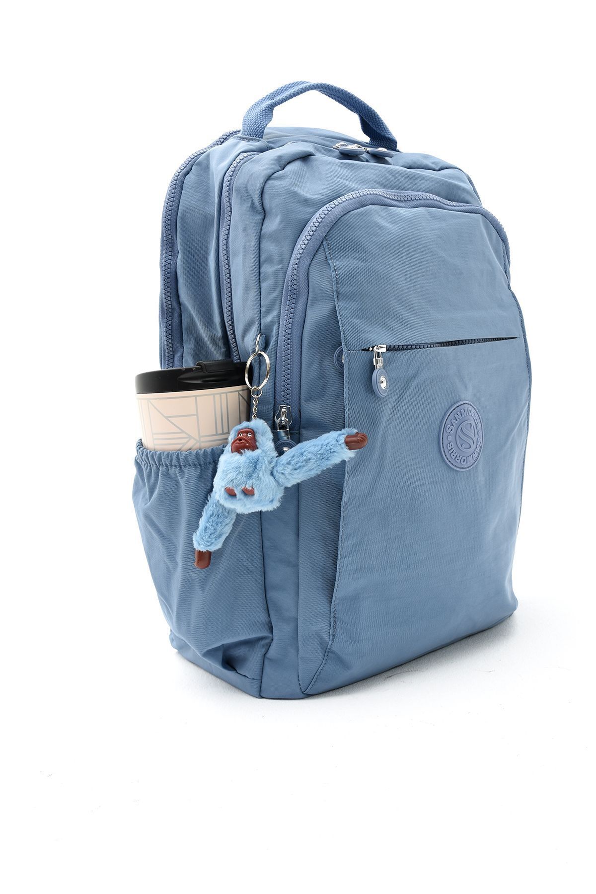 Unisex Suya Dayanıklı Krinkıl Kumaş Çok Gözlü Büyük Boy Mavi Renkli Laptop Okul Ve Sırt Çantası