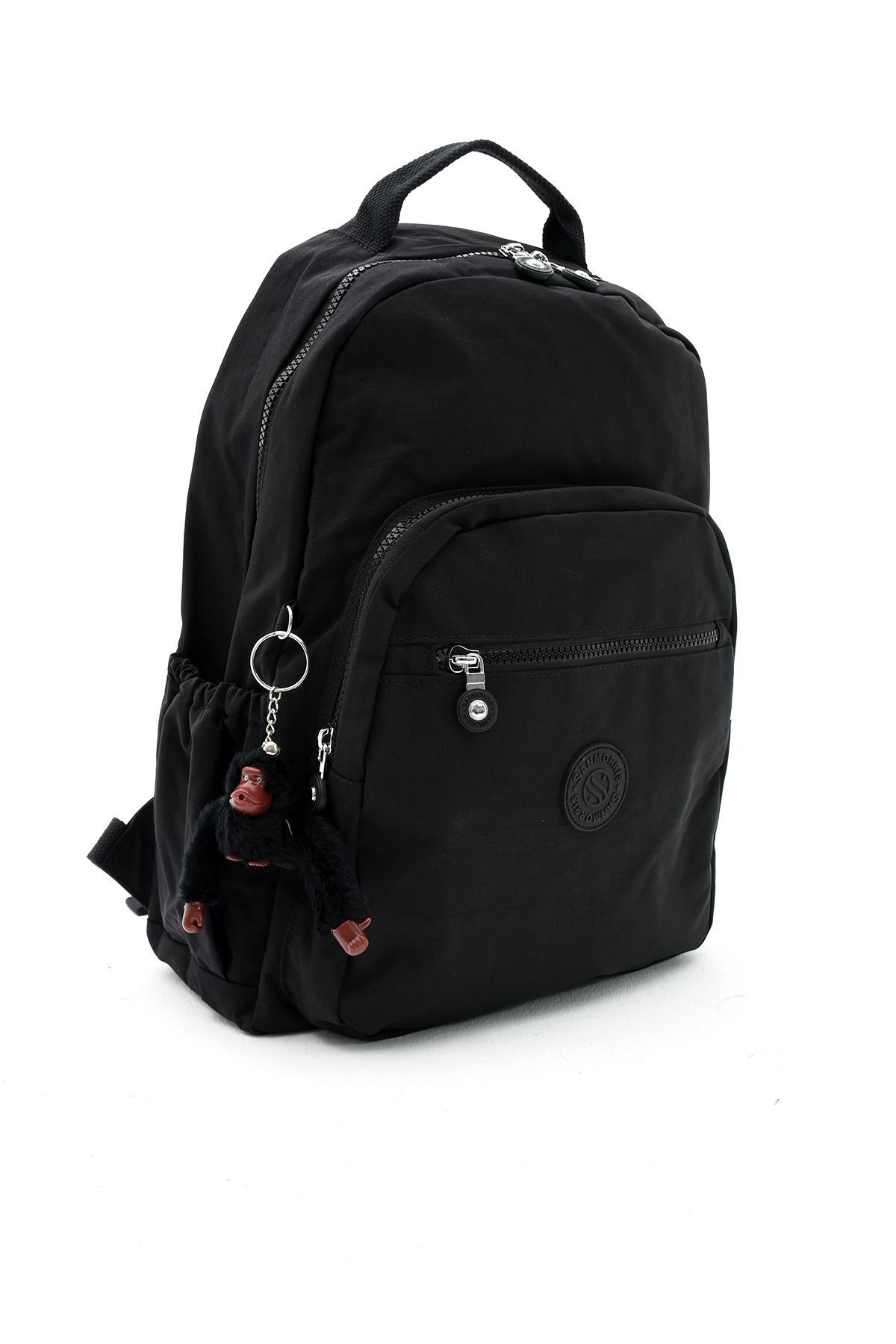 Unisex Suya Dayanıklı Krinkıl Kumaş Çok Gözlü Büyük Boy Siyah Renkli Laptop Okul Ve Sırt Çantası