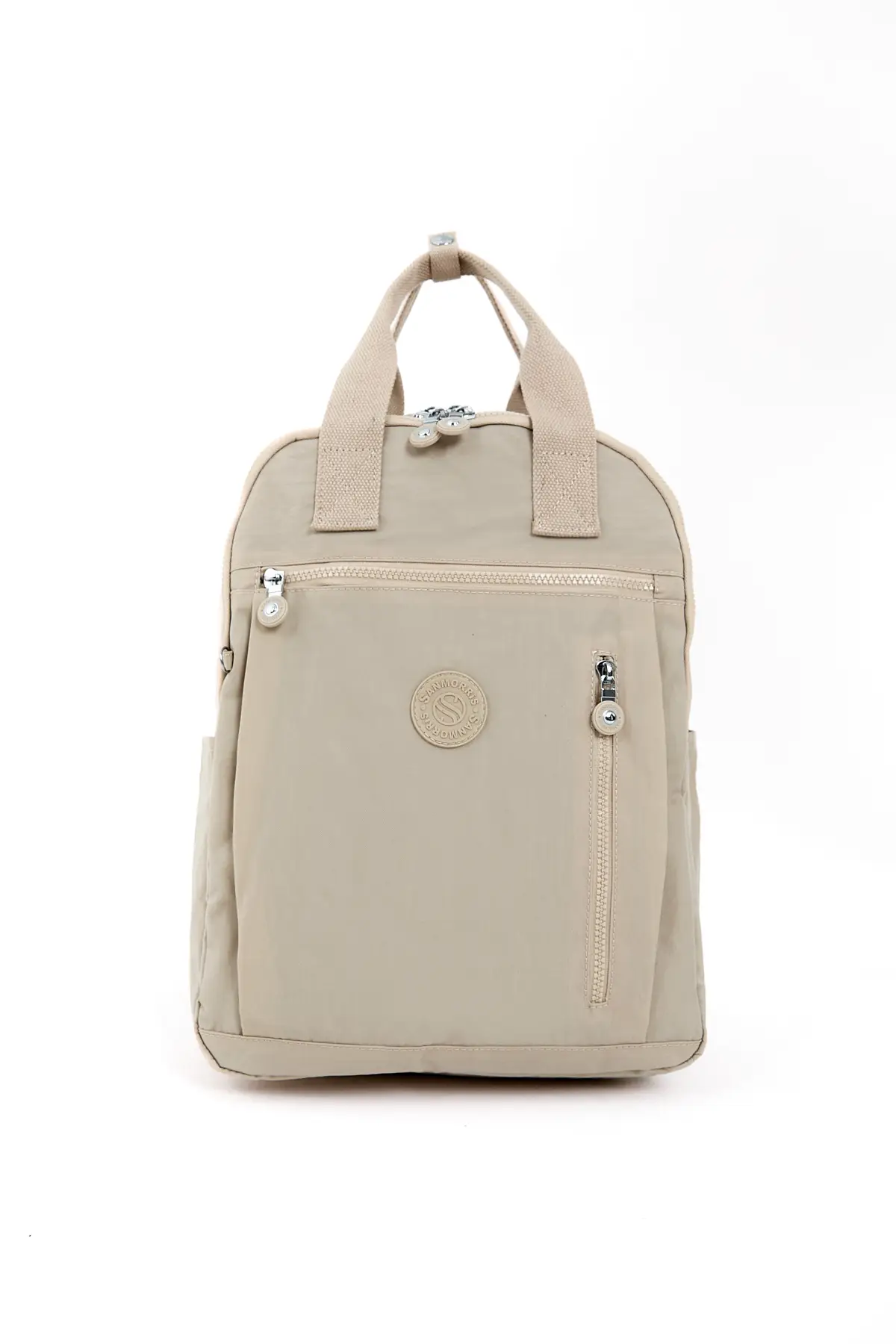 Unisex Suya Dayanıklı Krinkıl Kumaş Çok Gözlü Krem Laptop Okul Ve Sırt Çantası