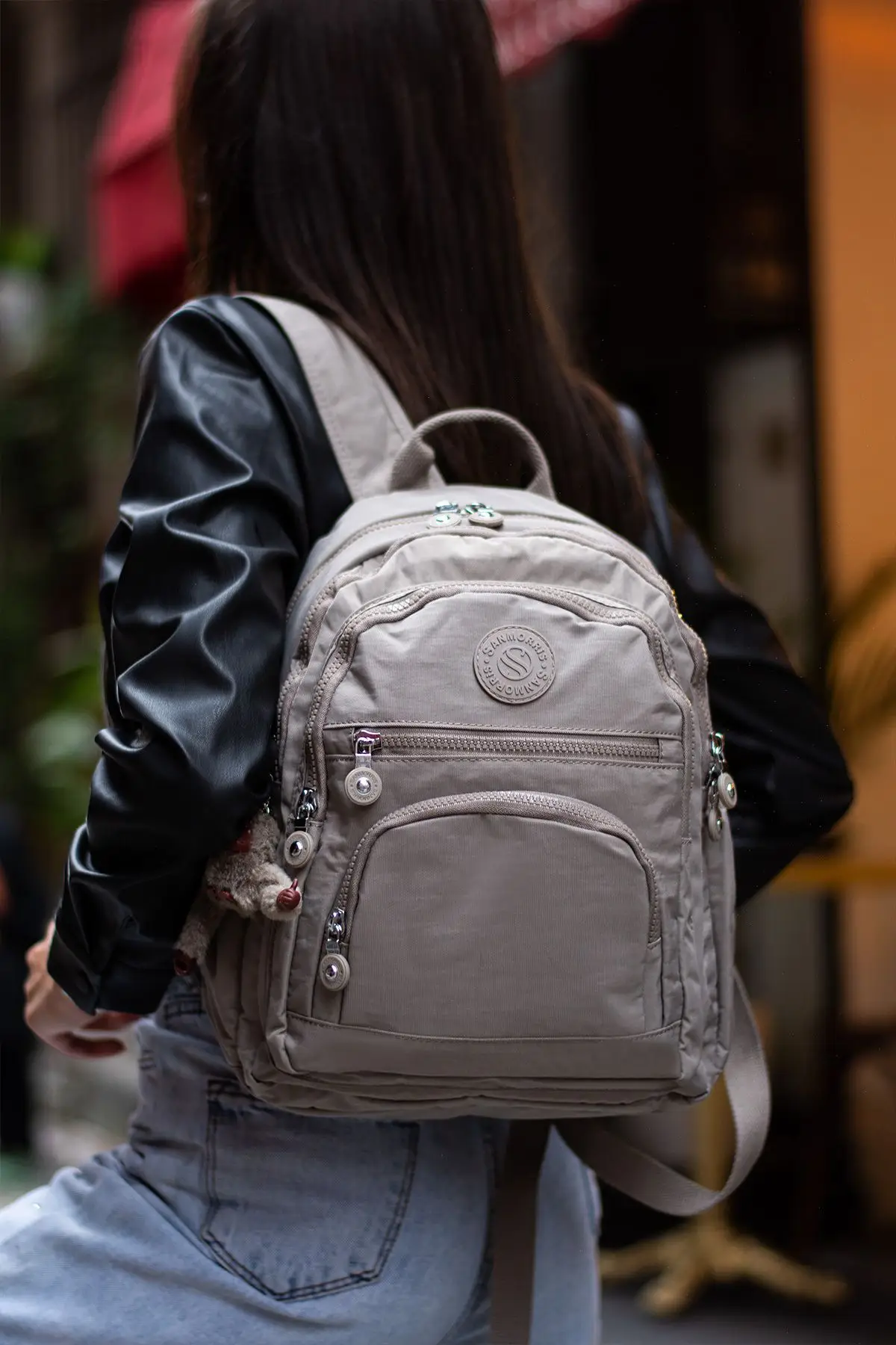 Unisex Suya Dayanıklı Krinkıl Kumaş Çok Gözlü Orta Boy Laptop Okul ve Sırt Çantası