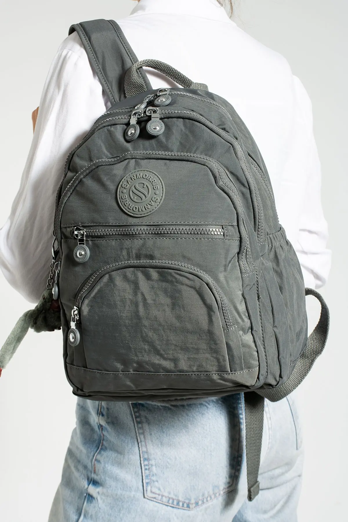 Unisex Suya Dayanıklı Krinkıl Kumaş Çok Gözlü Orta Boy Laptop Okul ve Sırt Çantası