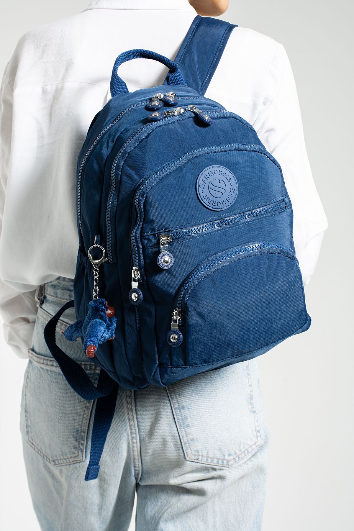 Unisex Suya Dayanıklı Krinkıl Kumaş Çok Gözlü Orta Boy Laptop Okul ve Sırt Çantası