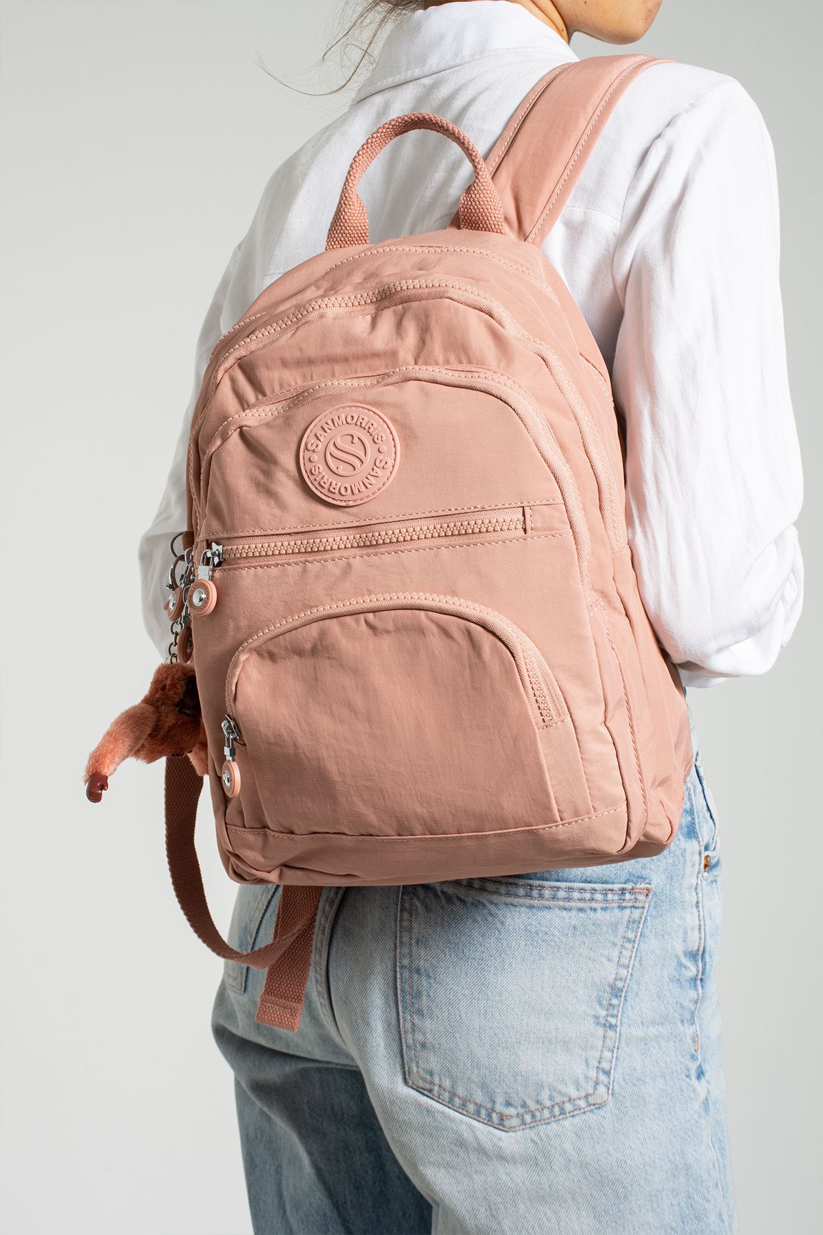 Unisex Suya Dayanıklı Krinkıl Kumaş Çok Gözlü Orta Boy Laptop Okul ve Sırt Çantası