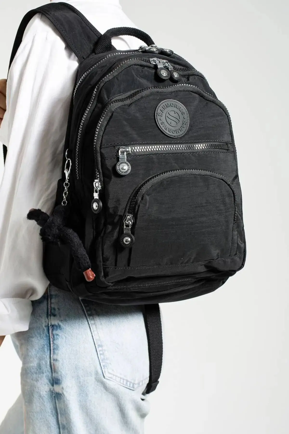 Unisex Suya Dayanıklı Krinkıl Kumaş Çok Gözlü Orta Boy Laptop Okul ve Sırt Çantası