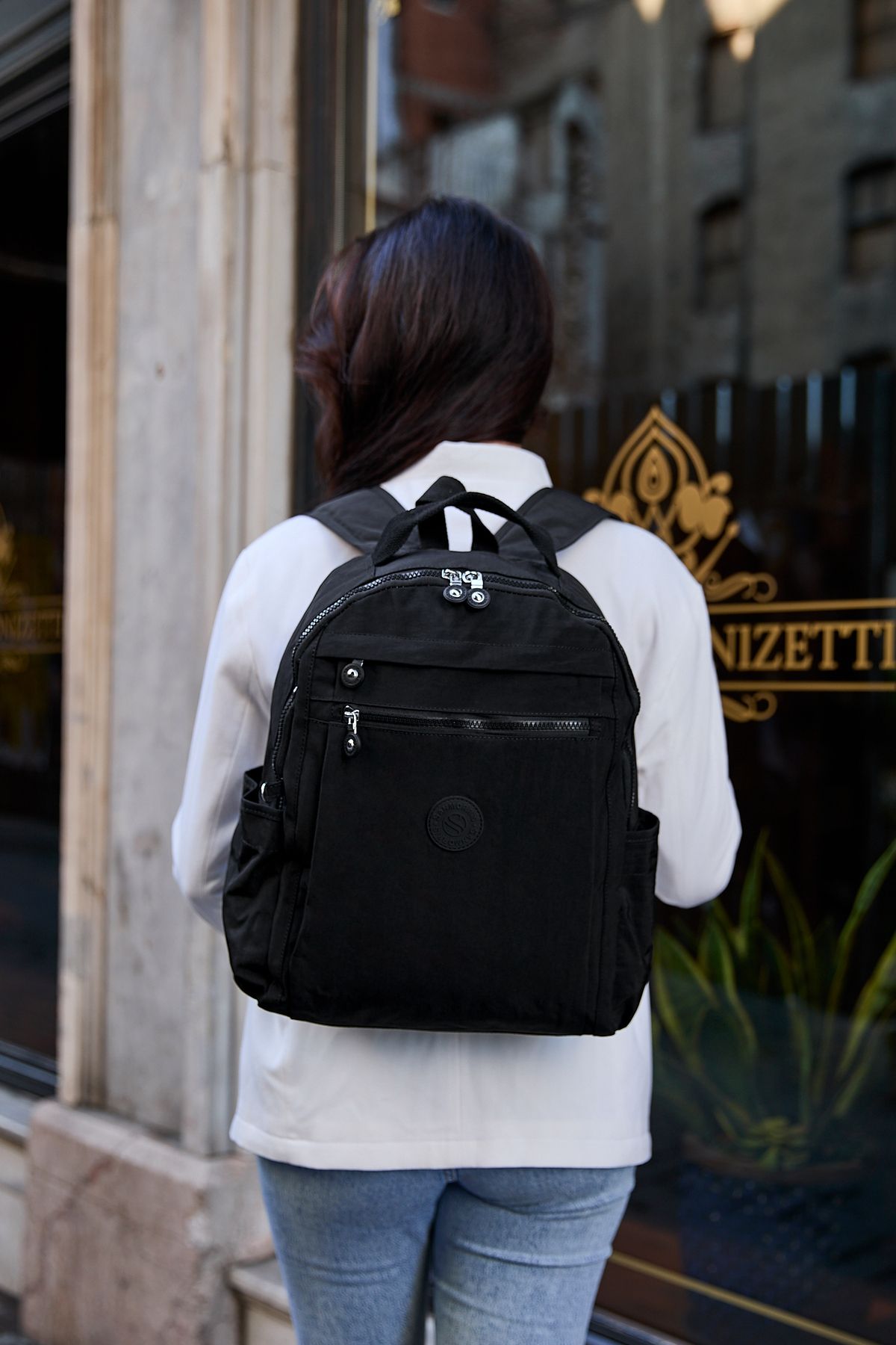 Unisex Suya Dayanıklı Krinkıl Kumaş Çok Gözlü Siyah Laptop Okul Ve Sırt Çantası