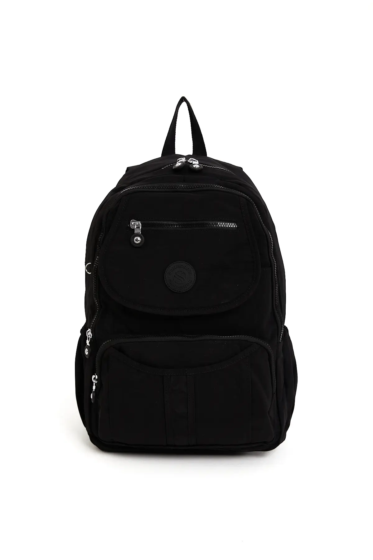 Unisex Suya Dayanıklı Krinkıl Kumaş Çok Gözlü Siyah Laptop Okul Ve Sırt Çantası