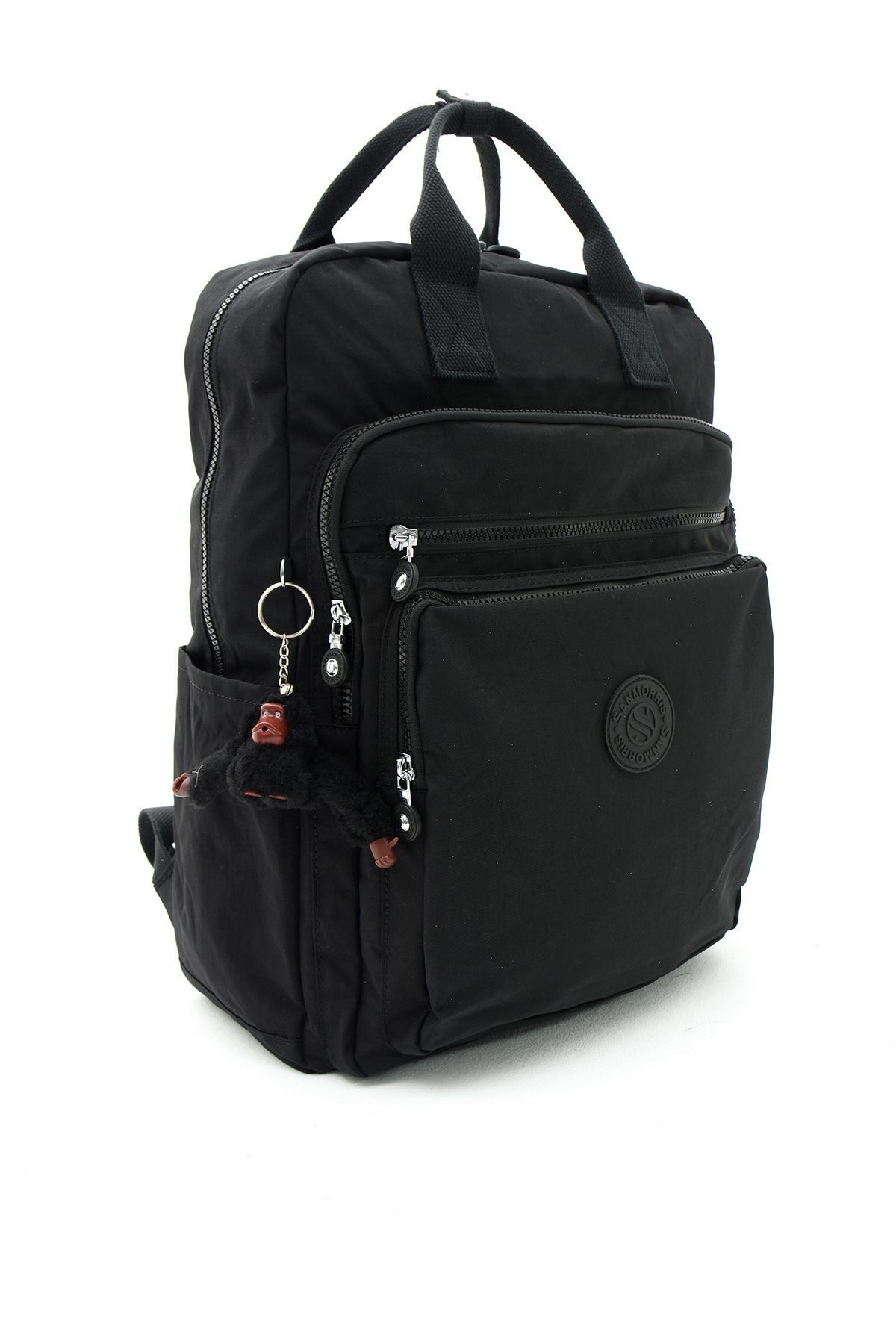 Unisex Suya Dayanıklı Krinkıl Kumaş Çok Gözlü Siyah Renkli Büyük Boy Laptop Okul Ve Sırt Çantası