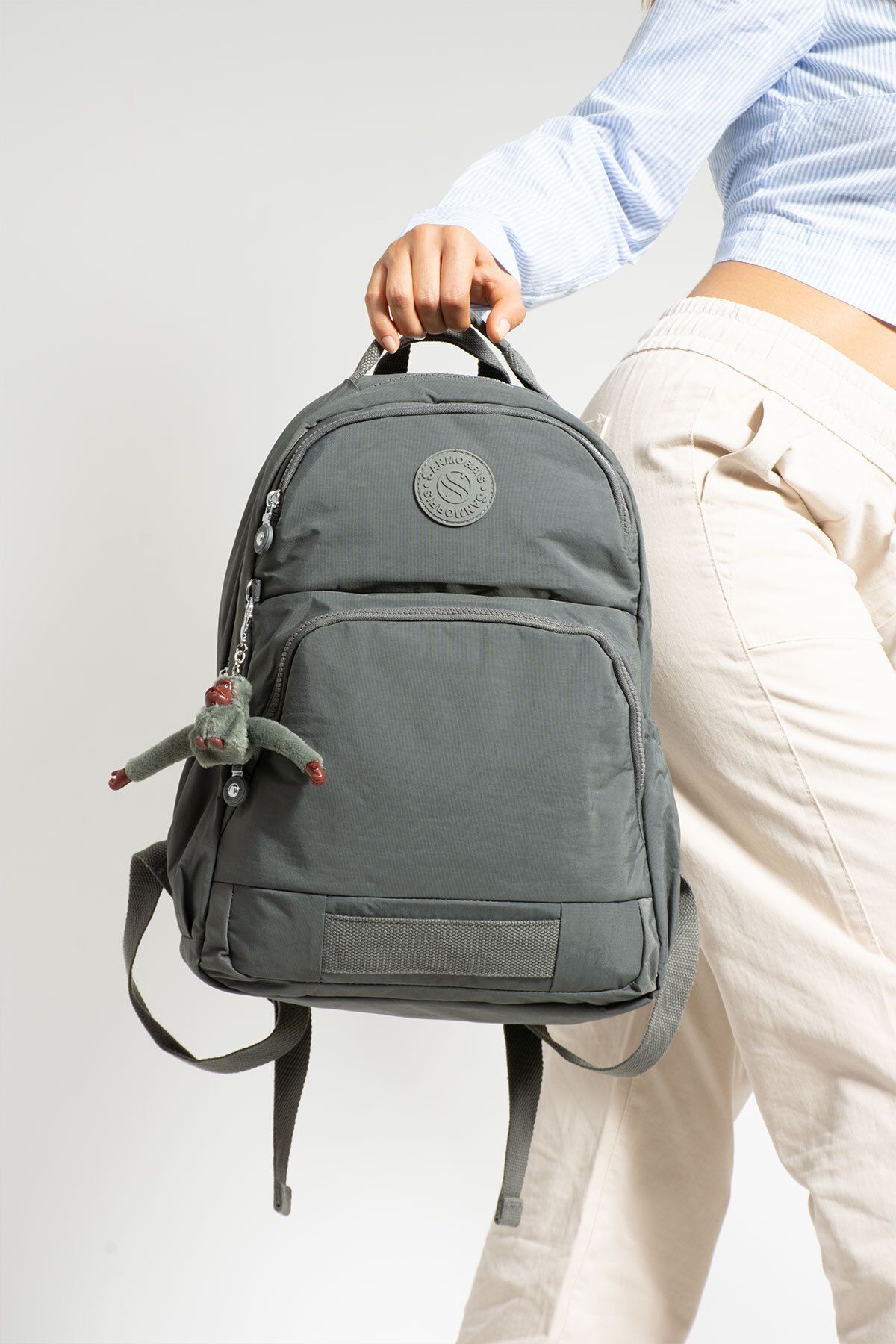 Unisex Suya Dayanıklı Kumaş Laptop Bölmeli 3 Gözlü Koyu Gri Renkli Okul Seyahat Sırt Çantası