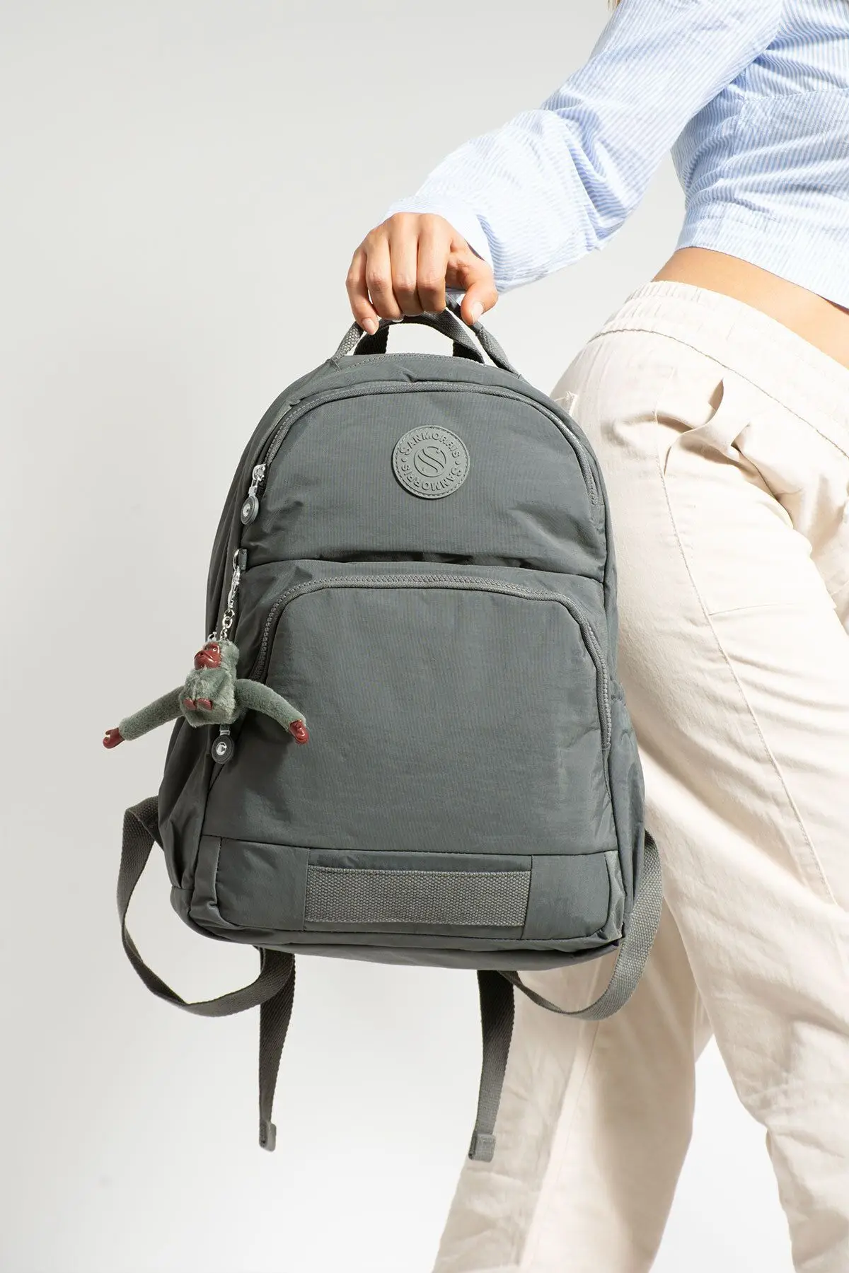 Unisex Suya Dayanıklı Kumaş Laptop Bölmeli 3 Gözlü Koyu Gri Renkli Okul Seyahat Sırt Çantası