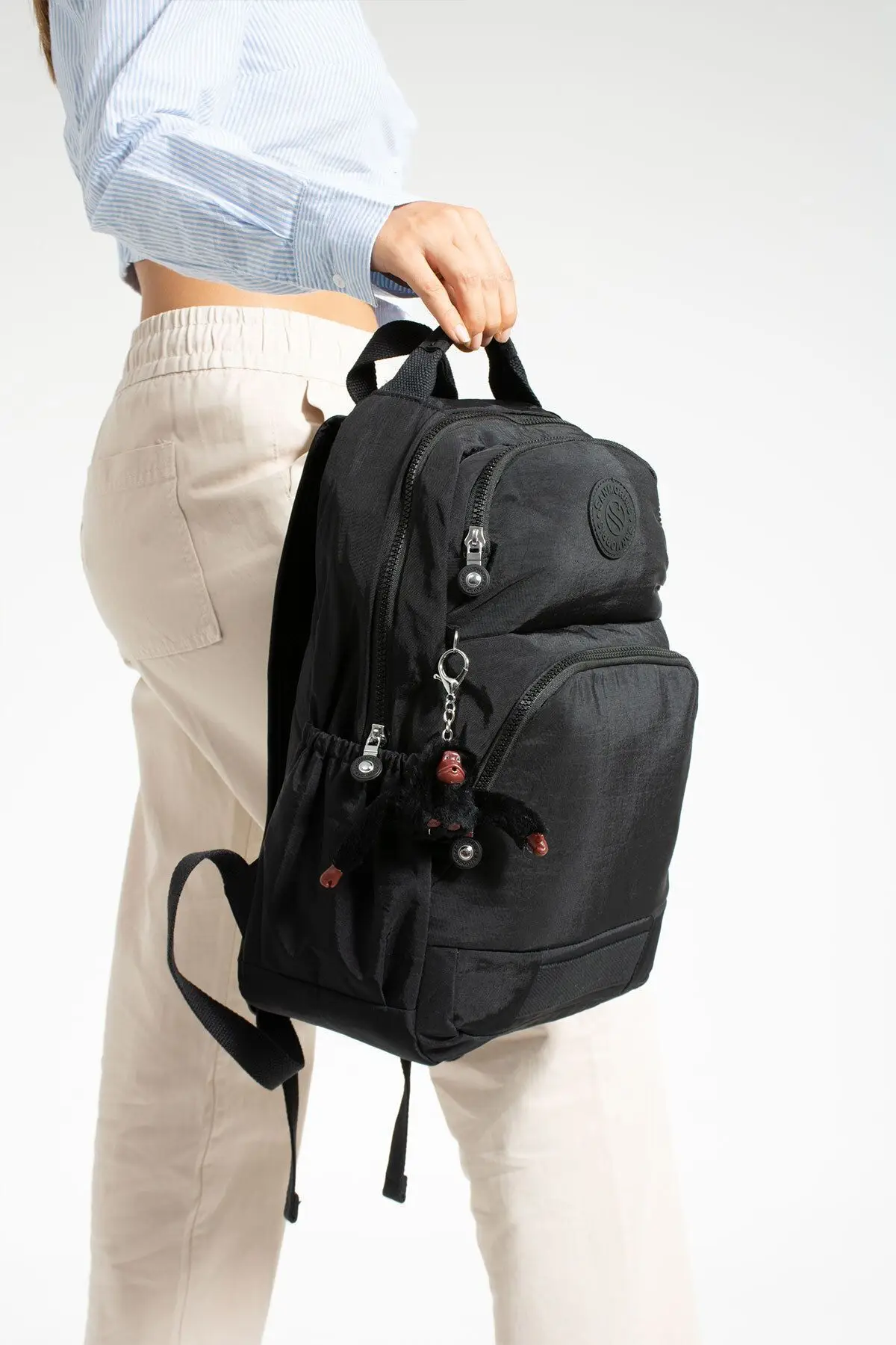Unisex Suya Dayanıklı Kumaş Laptop Bölmeli 3 Gözlü Siyah Renkli Okul Seyahat Sırt Çantası