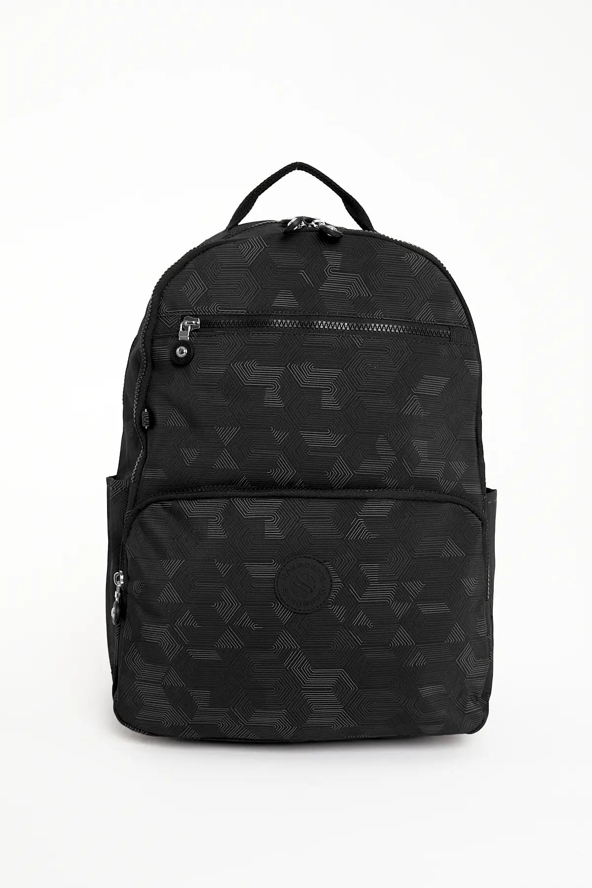 Unisex Suya Dayanıklı Orta Boy Krinkıl Kumaş Siyah Desenli Laptop Okul Ve Seyahat Sırt Çantası