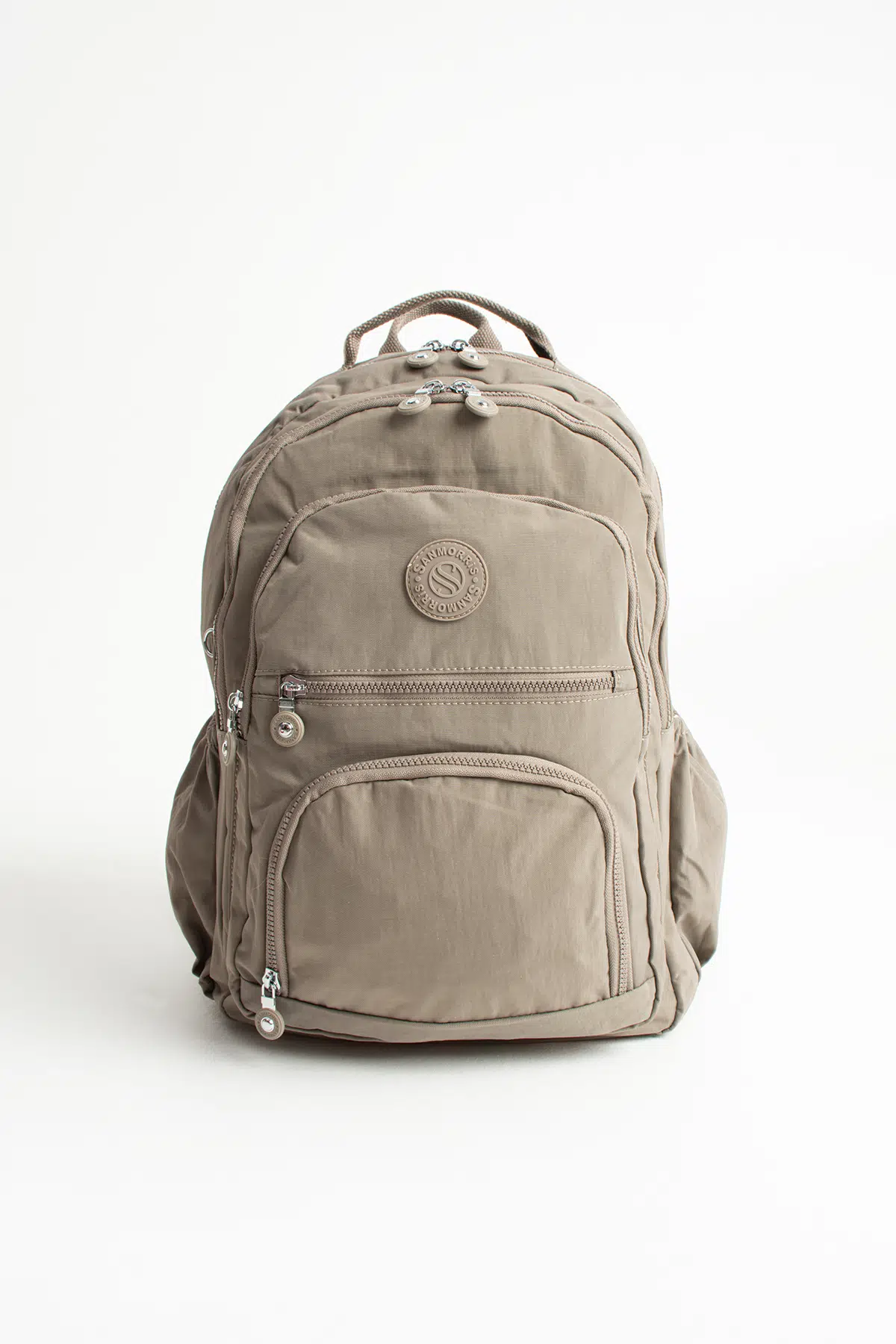 Unisex Suya Dayanıklı Vizon Renkli Krinkıl Kumaş Çok Gözlü Orta Boy Laptop Okul Ve Sırt Çantası